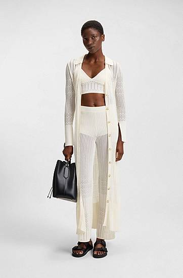 Housut BOSS Stretch Knitted Trousers with Mixed Structures Valkoinen | 50535496, 1