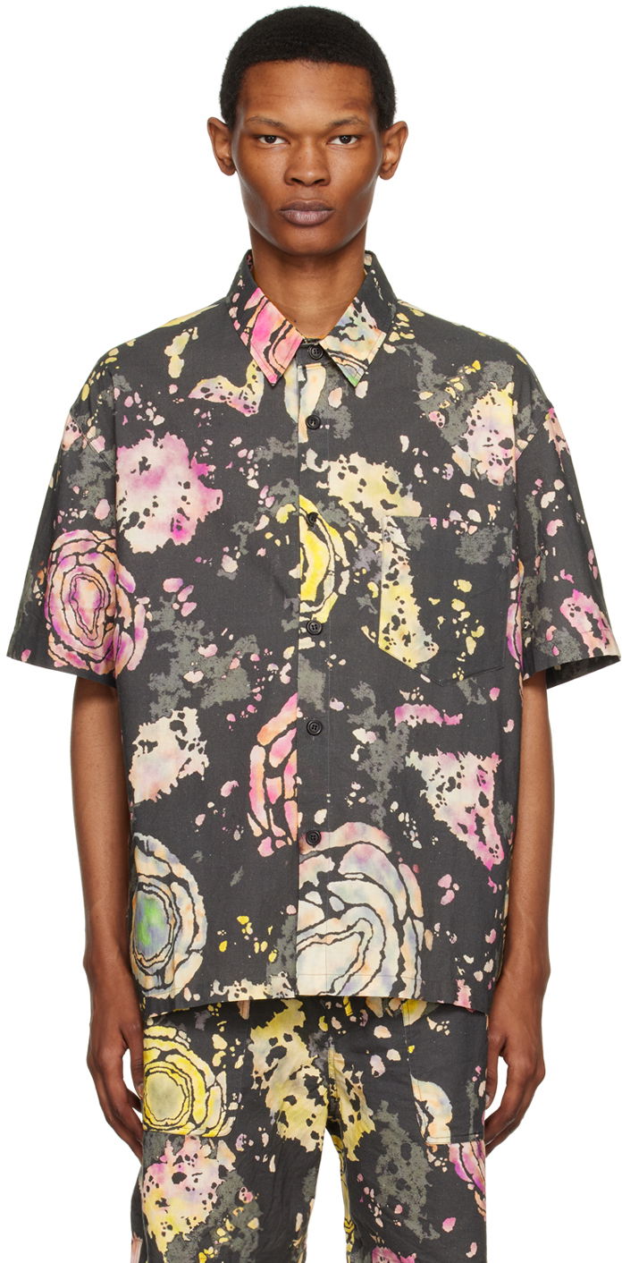 Paita ISABEL MARANT Abstract Print Short Sleeve Shirt Musta | 23PCH0039HA-A1I40H