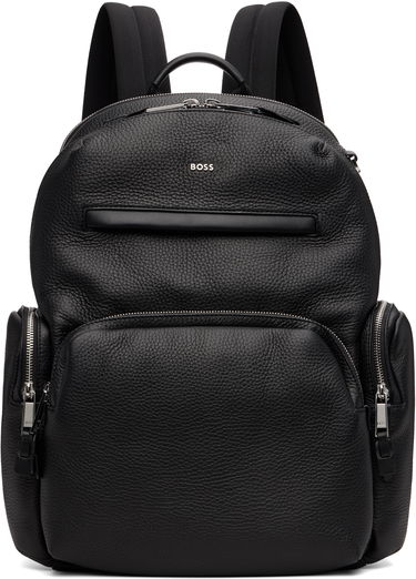 Reppu BOSS BOSS Leather Backpack with Zipped Side Pockets Musta | 50552436, 0