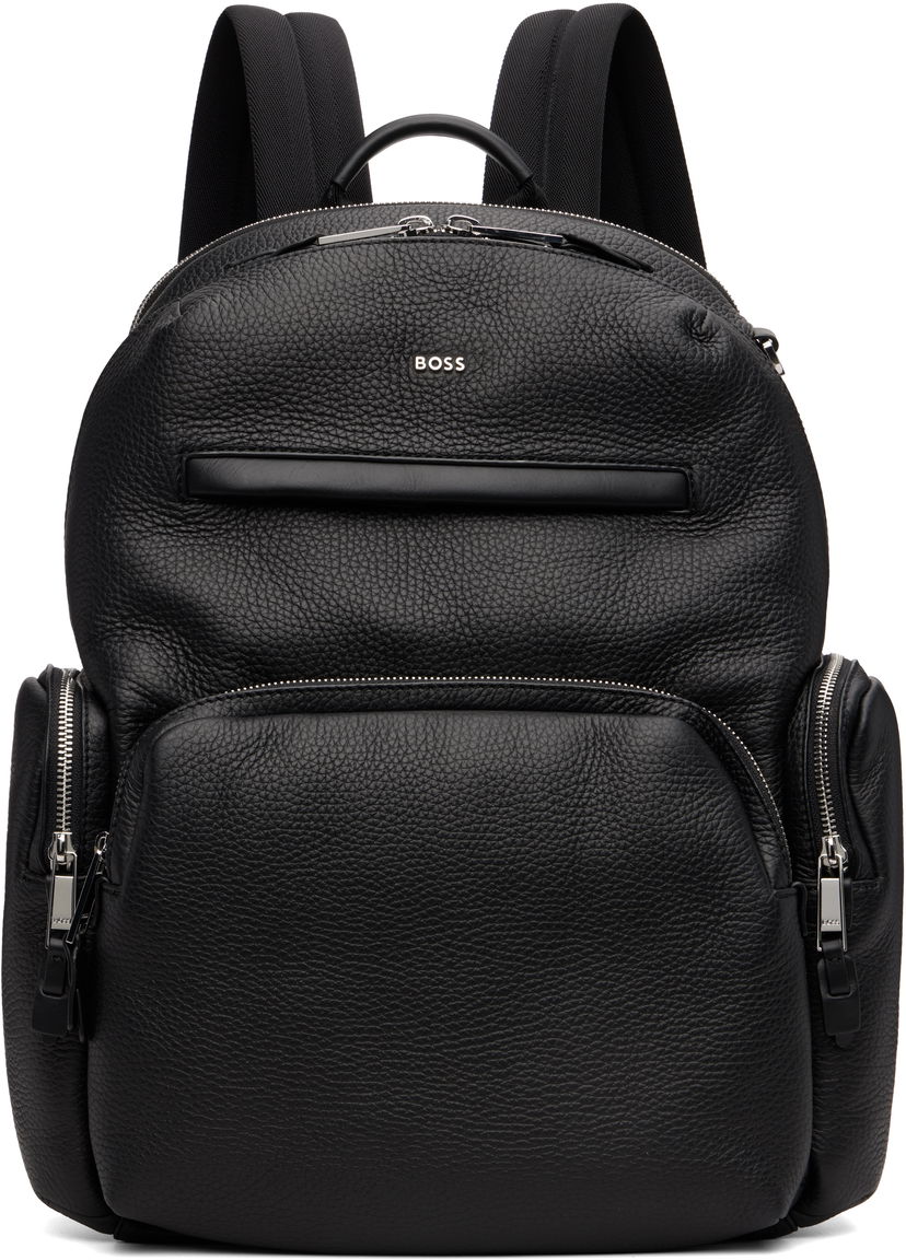Reppu BOSS BOSS Leather Backpack with Zipped Side Pockets Musta | 50552436
