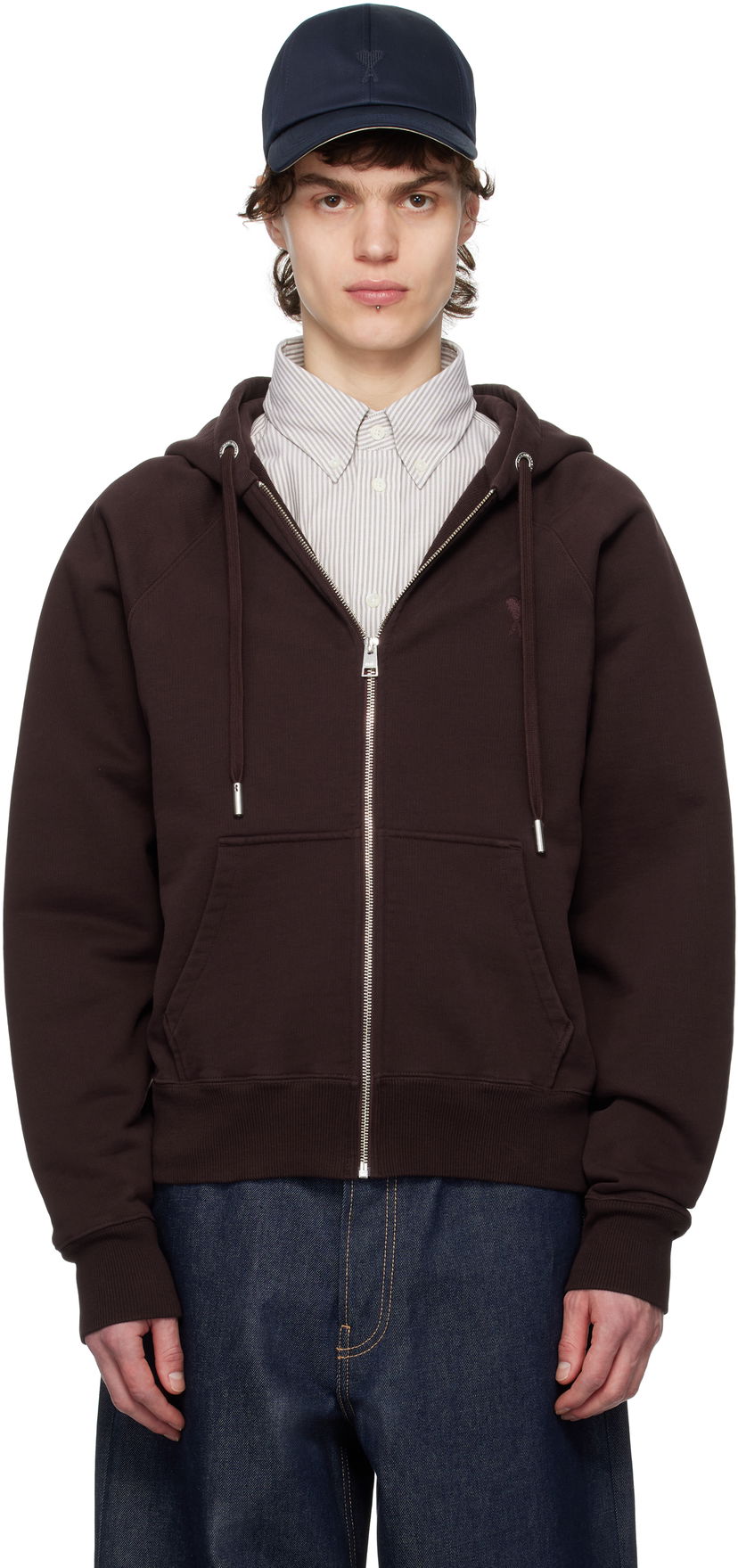 Huppari AMI AMI Paris Ami de Coeur Zip-Up Hoodie Ruskea | HSW474.747