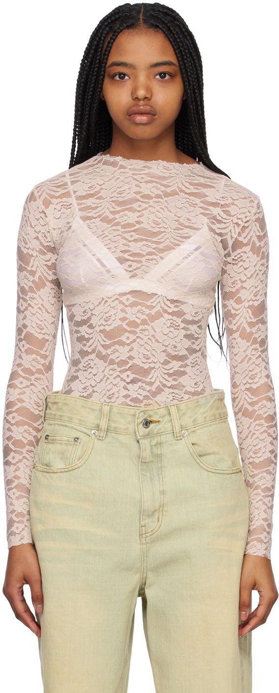 T-paita We11done We11done Lace Long Sleeve Top Vaaleanpunainen | WD-BL1-23-129-W-BG