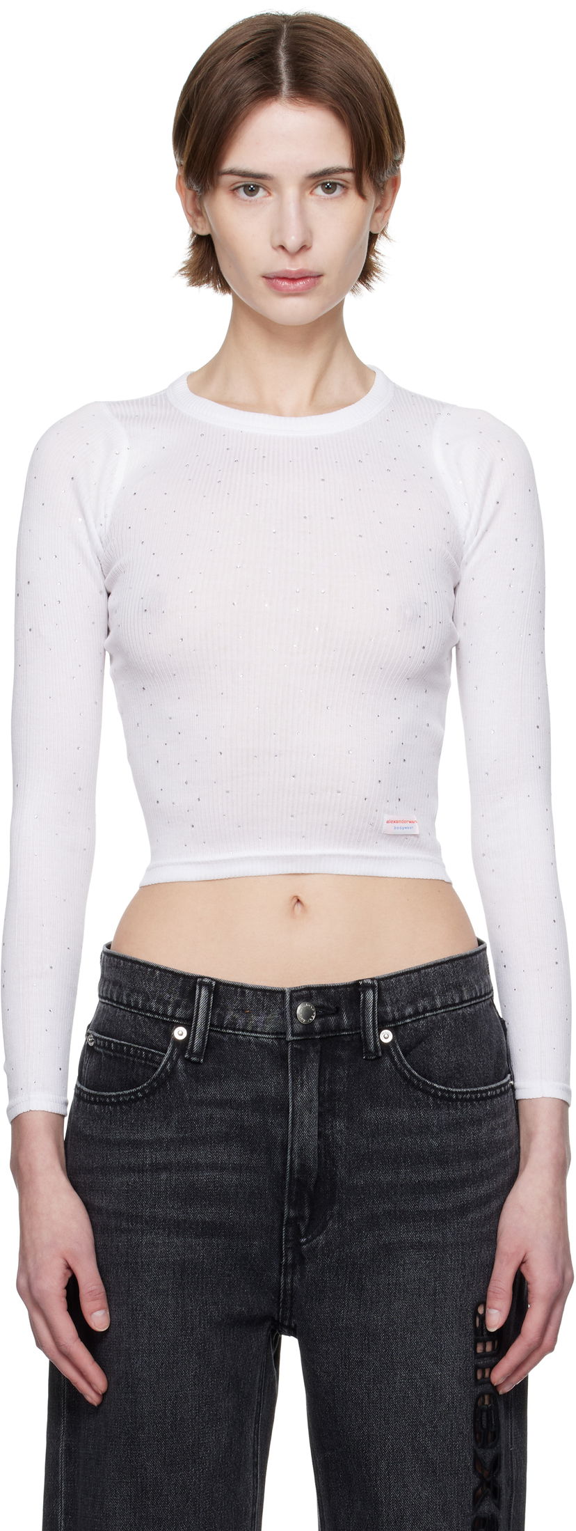 Crop top Alexander Wang Alexander Wang Crystal Long Sleeve T-Shirt Valkoinen | WL003AT