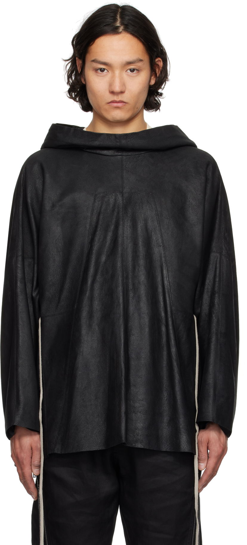 Huppari Rick Owens Rick Owens Hollywood Hooded Tunic Leather Jacket Musta | RR01E5702 LBA