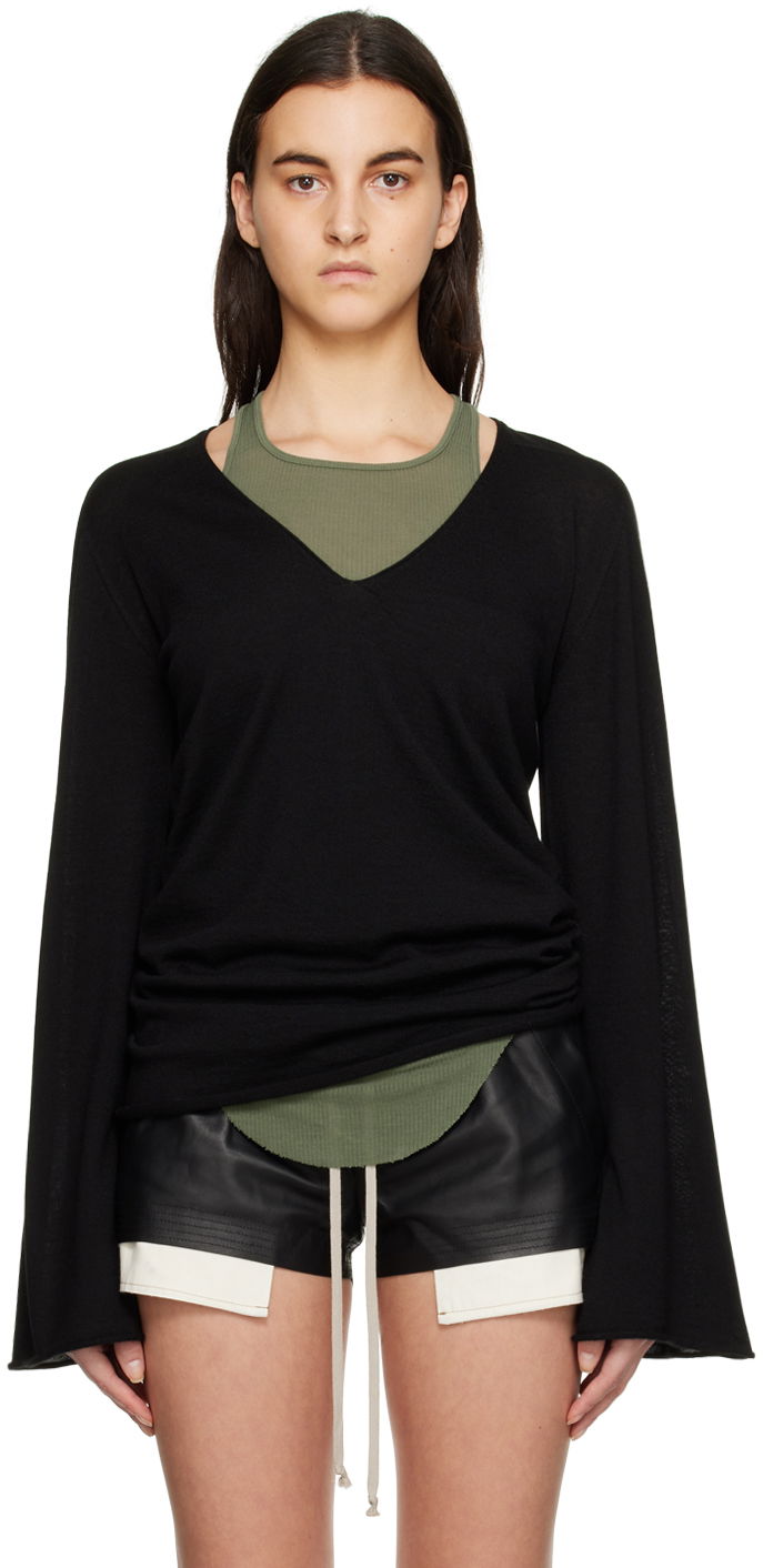 Villapaita Rick Owens V-Neck Long Sleeve Sweater Musta | RP01C5616 M