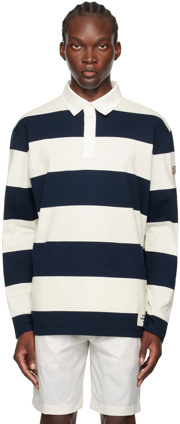 Poolopaita Moncler White & Navy Striped Polo Tummansininen | J20918B0000189ANC