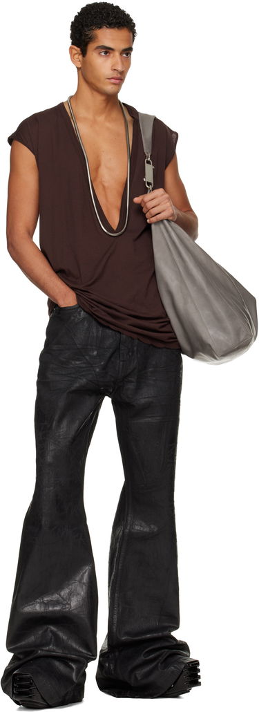 T-paita Rick Owens DRKSHDW Concordians Dylan Deep V-neck T-shirt Ruskea | DU02E7157 BH, 3