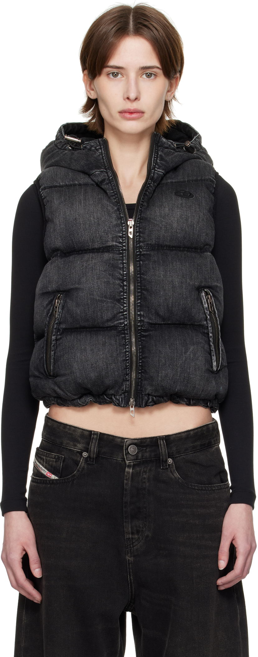 Liivi Diesel Diesel W-Hopper Cropped Puffer Vest Musta | A16058 0ABCB