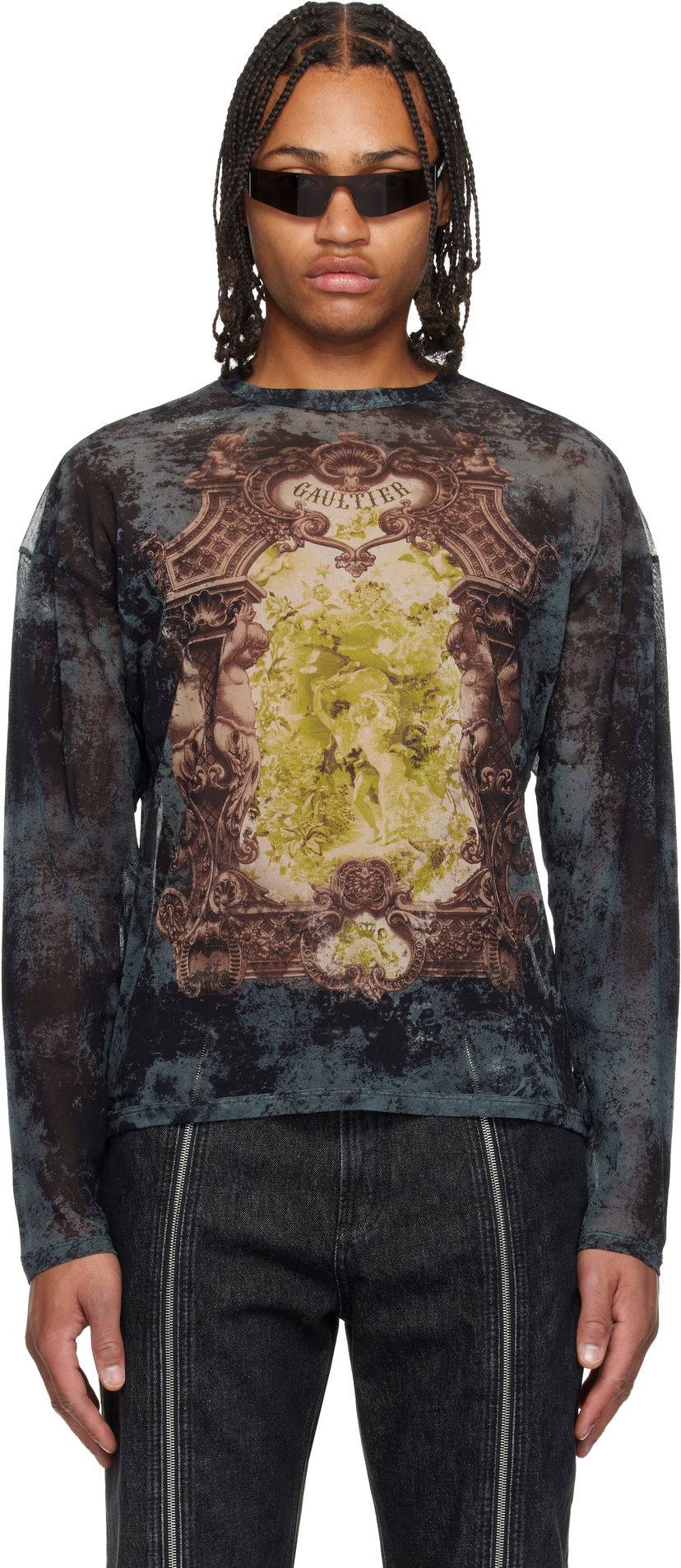 T-paita Jean Paul Gaultier The Oversized Médaillon Printed Mesh Long Sleeve Top Monivärinen | 25/04-W-TO340-M006P-005740