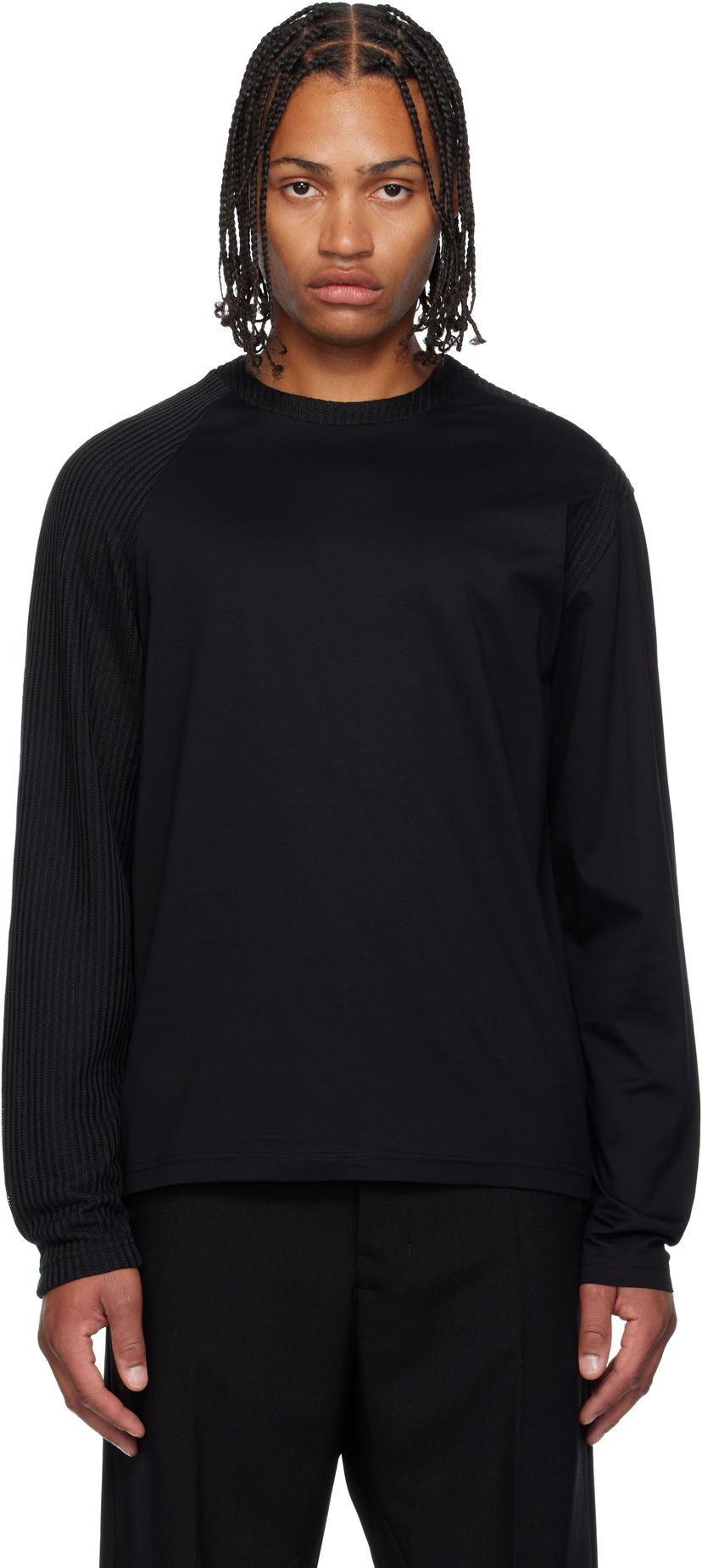 T-paita HELIOT EMIL Obscura Long Sleeve T-Shirt with Ribbed Details Musta | AW25_M_09_152_BLK01