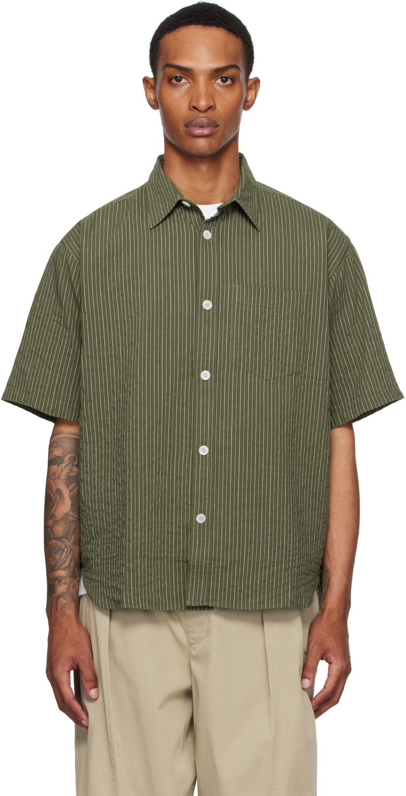 Paita NORSE PROJECTS Norse Projects Mo Oversized Stripe Short Sleeve Shirt Vihreä | N40-0829
