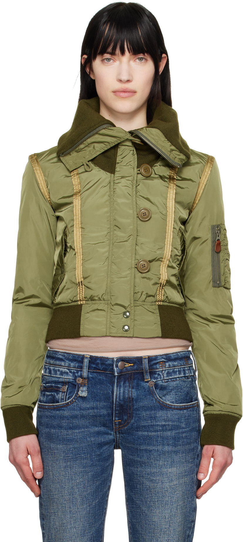 Bomber-takki R13 R13 High Neck N2B Shrunken Bomber Jacket Vihreä | R13WR348-R448B