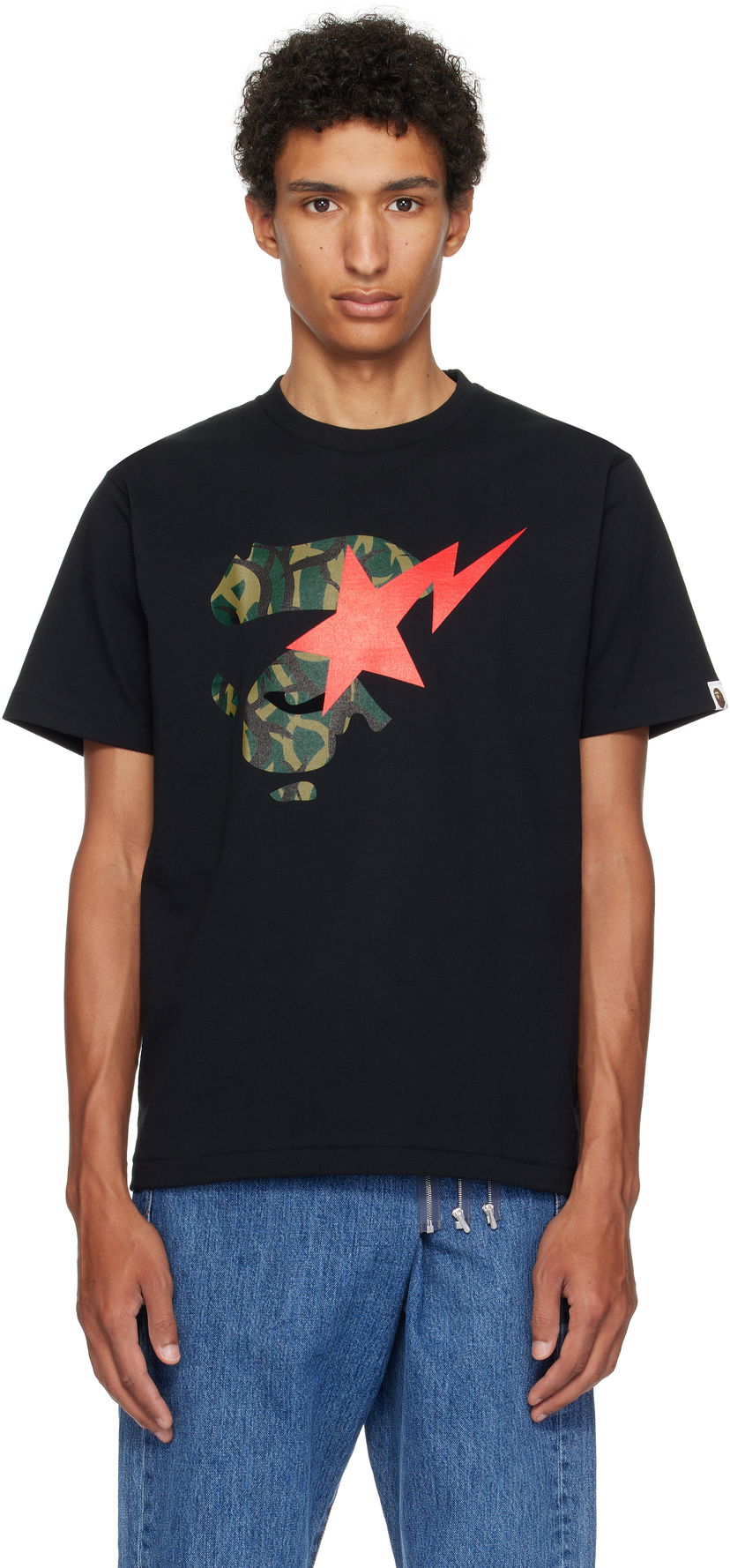 T-paita BAPE Trial Camo Ape Face STA T-Shirt Musta | 001TEL301035M