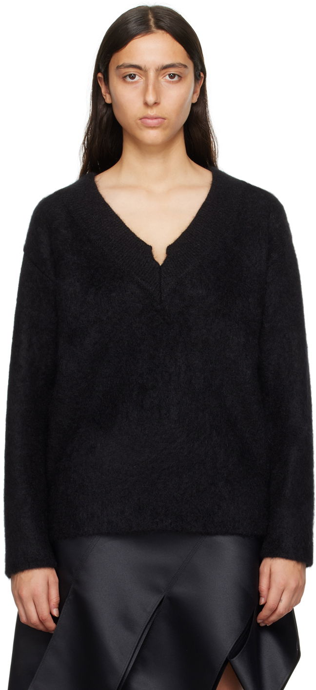 Villapaita We11done We11done V-Neck Knit Sweater Musta | WD-KT3-23-658-W-BK