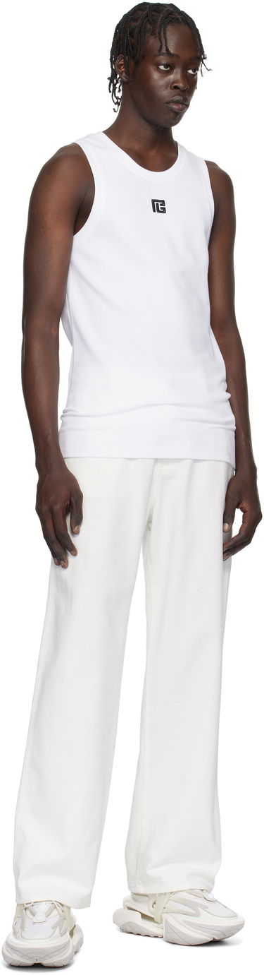 Tankkitoppi Balmain Embroidered Logo Tank Top Valkoinen | EH1EB003BC87, 3