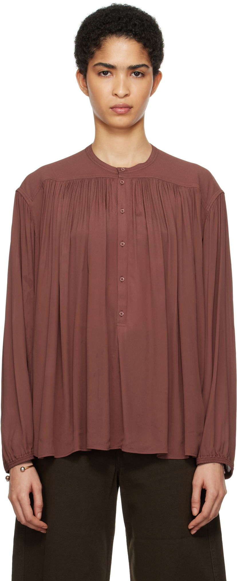 Paita LEMAIRE Lemaire Gathered Long Sleeve Blouse Ruskea | TO1238 LF832