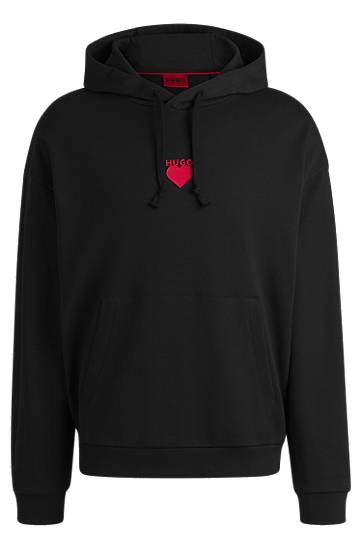 Huppari BOSS Terry Hoodie with Slogan and Heart Graphics Musta | 50530577