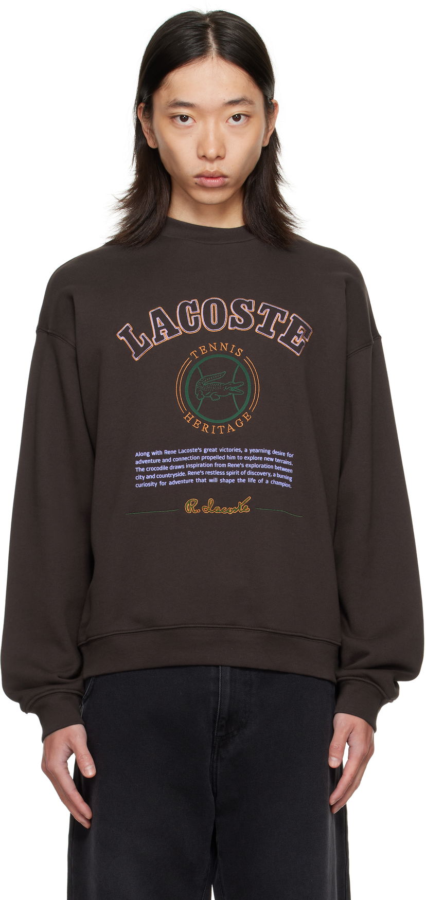 Huppari Lacoste Embroidery Fleece Heritage Sweatshirt Ruskea | SH5888_SKB