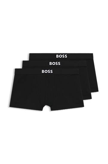 Nyrkkeilijät BOSS Stretch-Cotton Trunks with Logo Waistbands, Three-Pack Musta | 50544263
