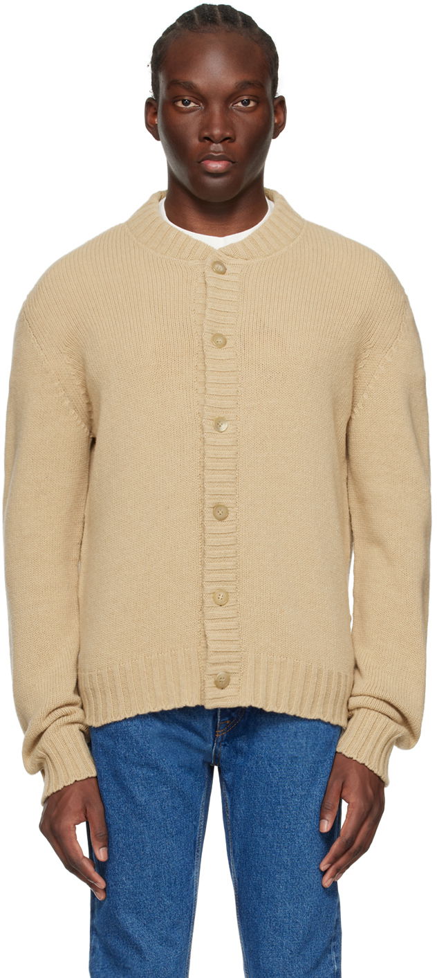 Villapaita Palm Angels Embroidered Cardigan Beige | PMHB025C99KNI0016101