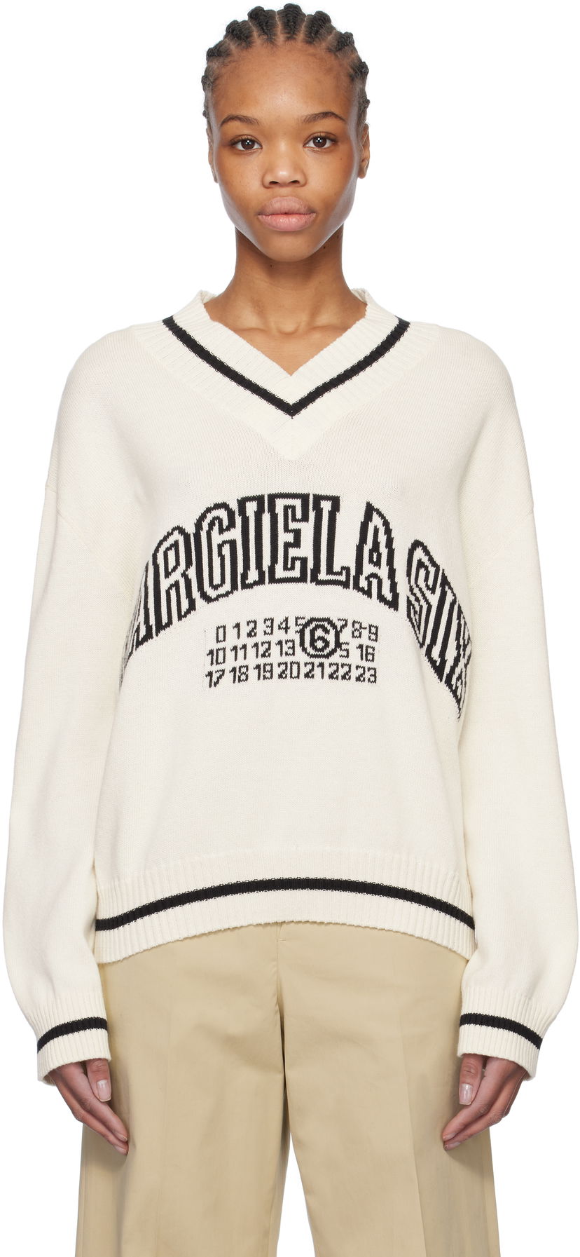 Villapaita Maison Margiela MM6 Maison Margiela Varsity Jacquard Sweater Valkoinen | S52HN0009 M13085