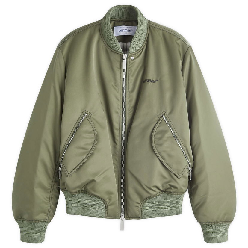 Bomber-takki Off-White Contrast Stitch Nylon Bomber Jacket Vihreä | OMEH057F24FAB0015810