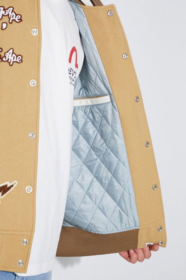 Bomber-takki BAPE Multi Motif Varsity Bomber Jacket Beige | 1J80141001, 6