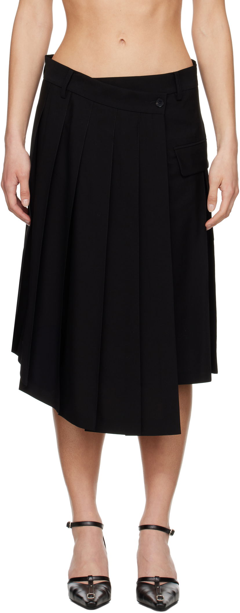 Hame Feng Chen Wang Feng Chen Wang Pleated Midi Skirt Musta | FUS19SK01B