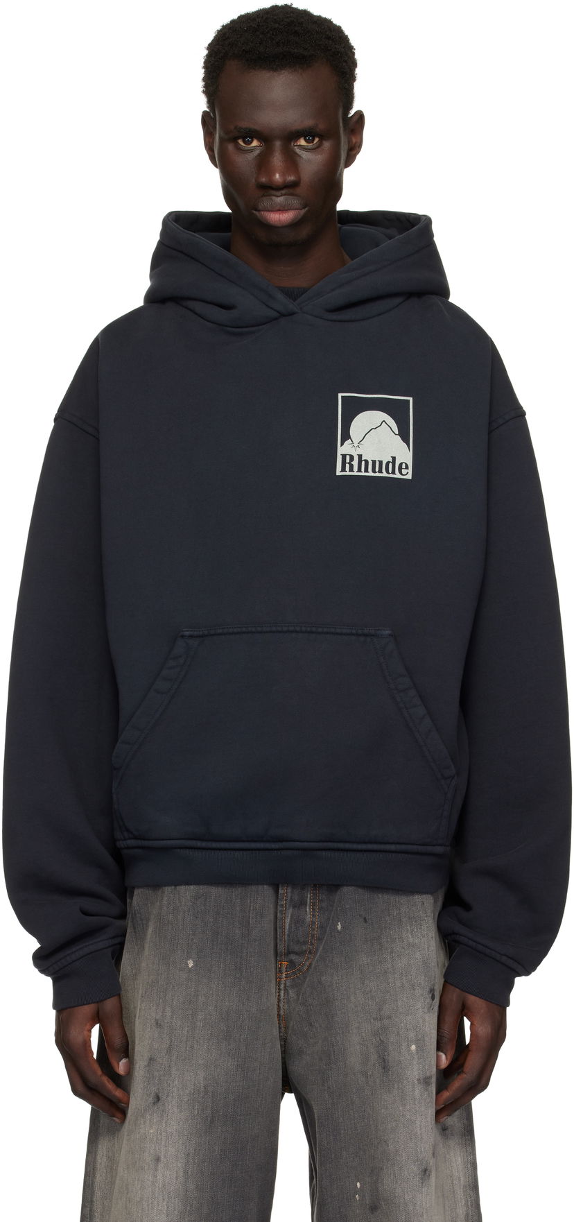 Huppari Rhude Rhude Moonlight Badge Hoodie Tummansininen | RHPS25HO05012