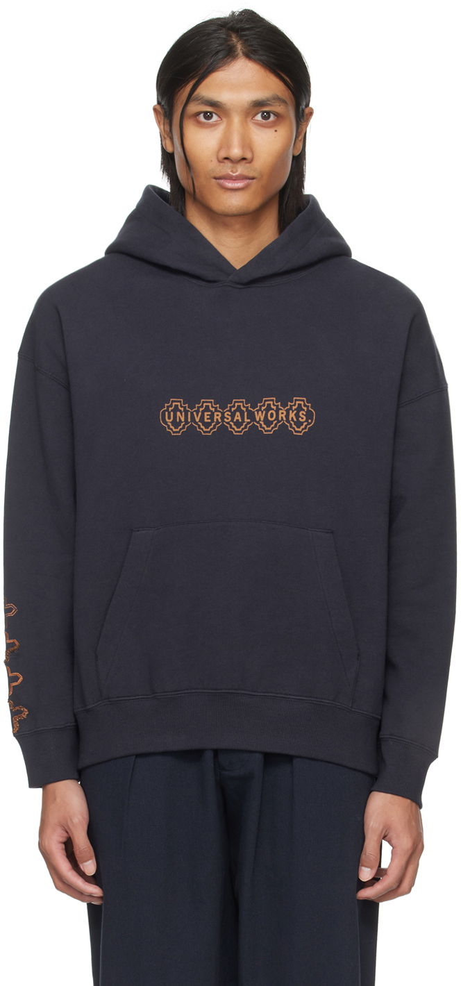Huppari Universal Works Universal Works Printed Hoodie Tummansininen | P2932