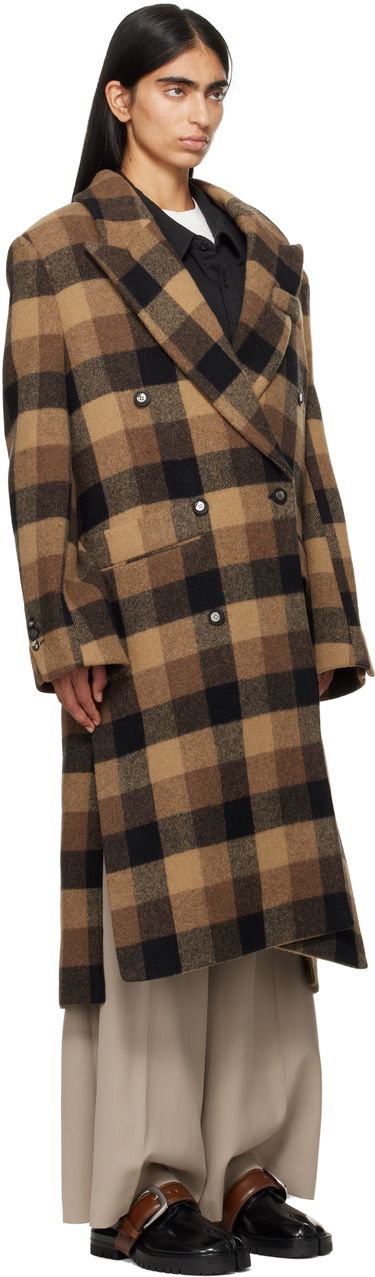Takit ADER ERROR Double-Breasted Check Coat Ruskea | BN01FWCT0103BR, 1