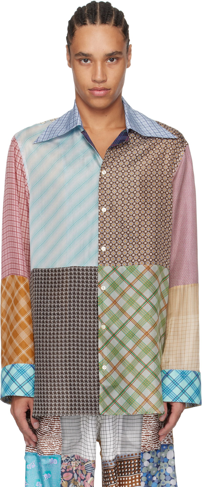 Paita Marine Serre Marine Serre Regenerated Silk Patchwork Lapel Collar Shirt Monivärinen | USI031A UWOV0028