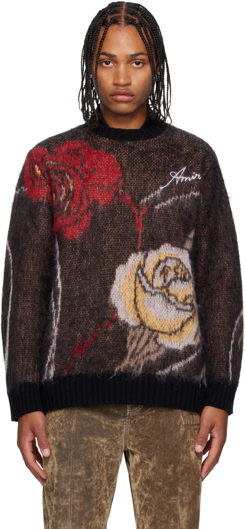 Villapaita AMIRI AMIRI Floral Crewneck Sweater Musta | AMKNCW1098
