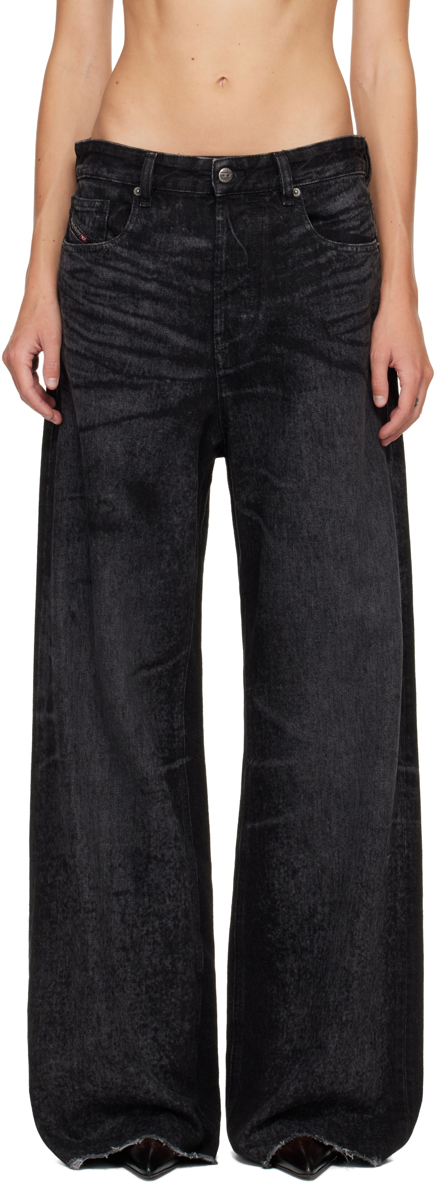 Jeans Diesel 1996 D-Sire Distressed Wide-Leg Jeans Musta | A21497 007DB, 0