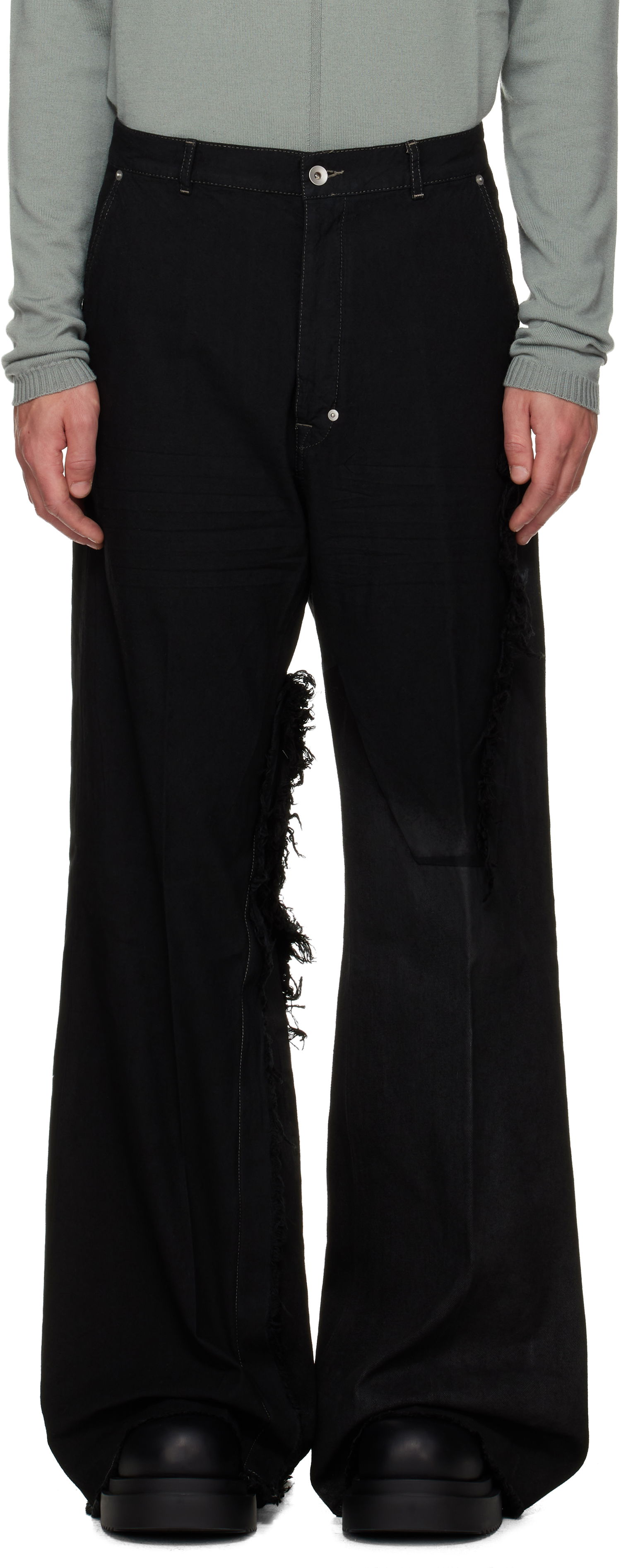 Jeans Rick Owens Concordians Joris Wide-Leg Distressed Jeans Musta | RR02E1308 BBCL, 0