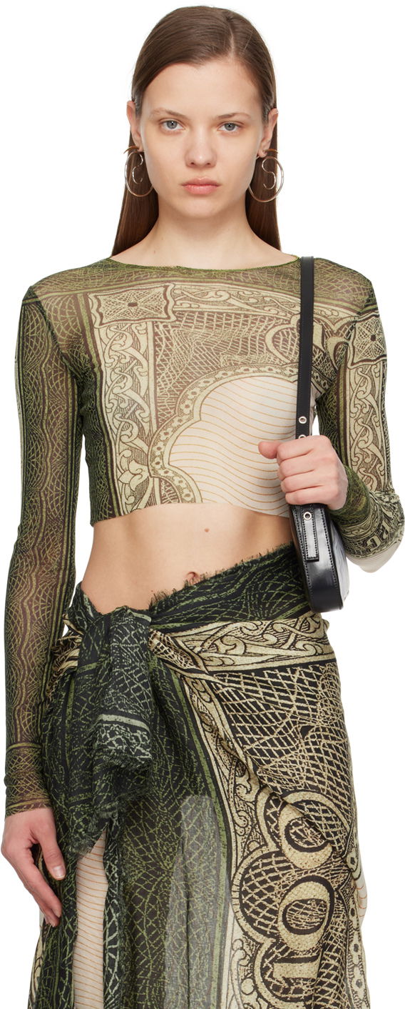 Crop top Jean Paul Gaultier Gaultier 'The Cartouche' Long Sleeve Crop Top Vihreä | 24/25-U-TO018-T515-400300156