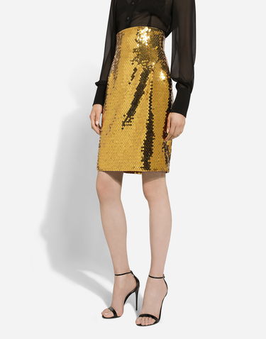 Hame Dolce & Gabbana High-waisted Sequined Midi Skirt Keltainen | F4CRETHLMYDA0893, 3