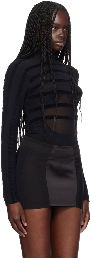 T-paita Jean Paul Gaultier Jean Paul Gaultier Striped Flocked Semi-Sheer Turtleneck Bodysuit Musta | 24/30-F-BD048I-T004-0000, 1