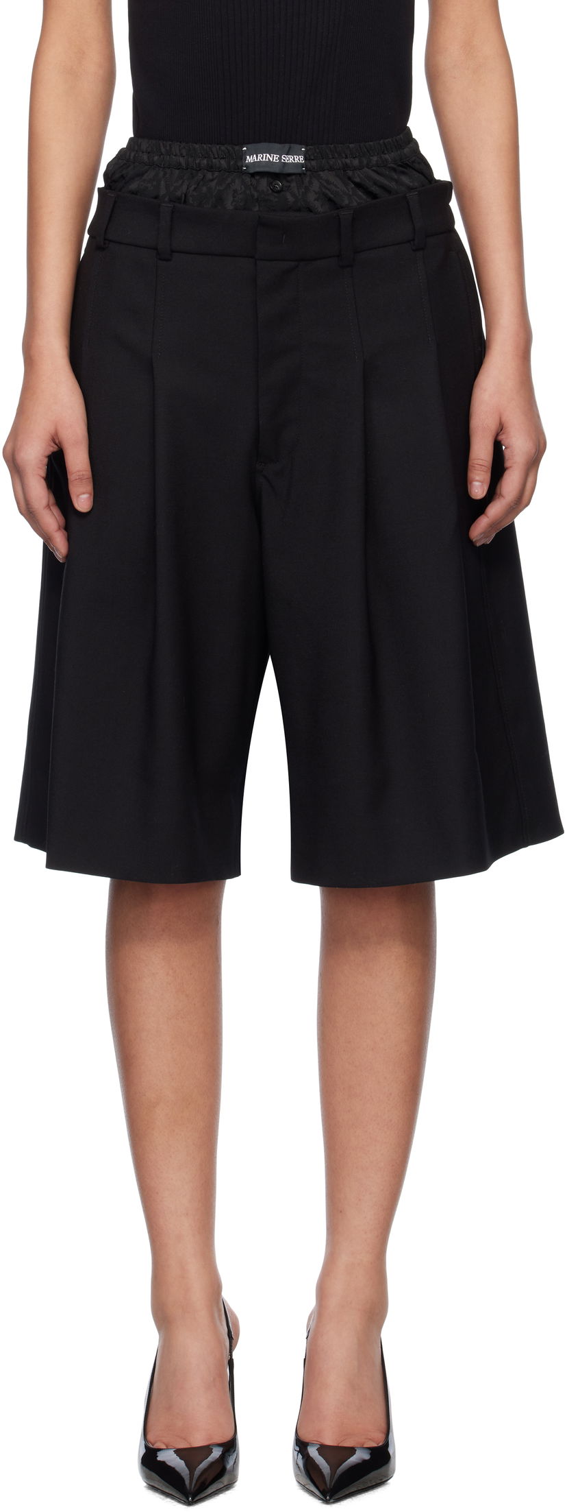 Shortsit Marine Serre Marine Serre Virgin Wool Twill Shorts Musta | MSH010A RWOV0001