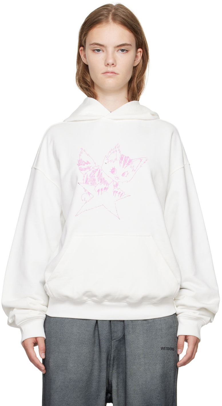 Huppari We11done Fitted Hoodie With Graphic Print Valkoinen | WD-TH2-24-832-U-IV