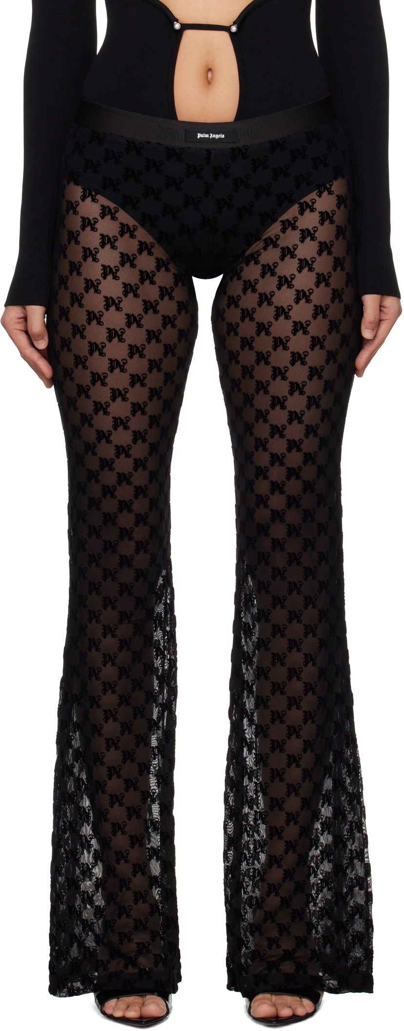 Housut Palm Angels Monogram Tulle Trousers Musta | PWCA101F24FAB0011010