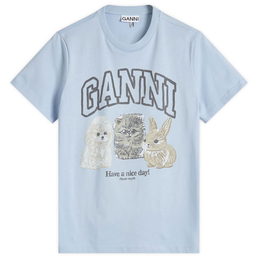 T-paita GANNI GANNI Women's Relaxed T-Shirt with Animal Print Sininen | T4278-570