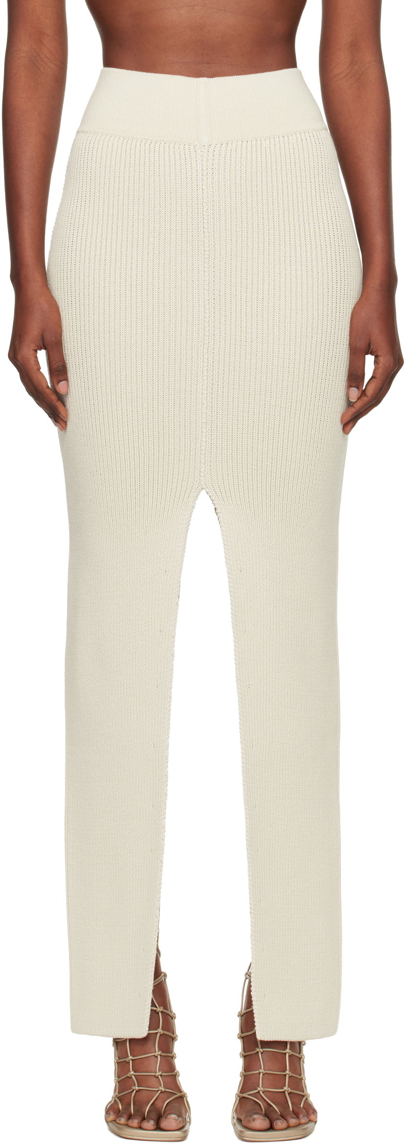 Hame Rick Owens Rick Owens Concordians Ribbed Knit Sliced Midi Skirt Valkoinen | RO02E4671 KWVH