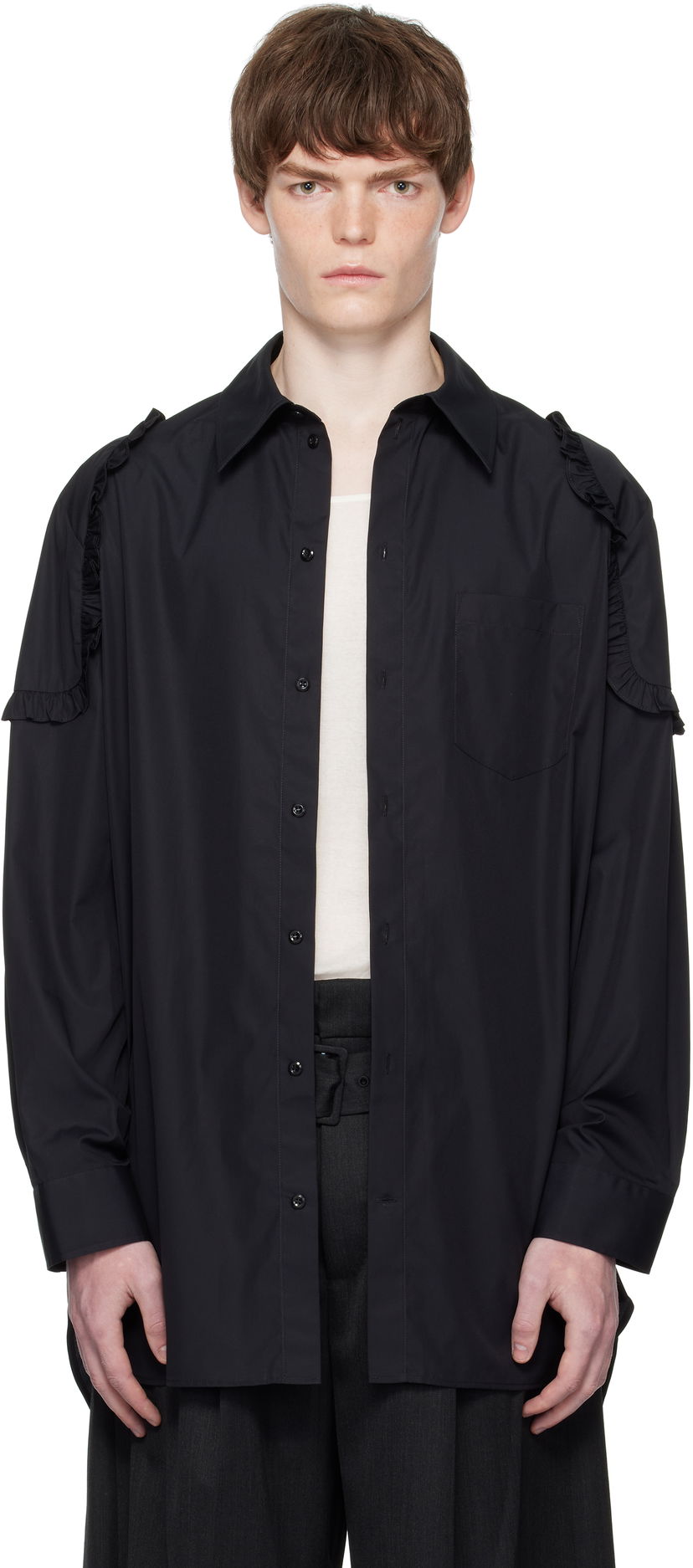 Paita Simone Rocha Simone Rocha Ruffle Shoulder Patch Tunic Shirt Musta | 5383 1025