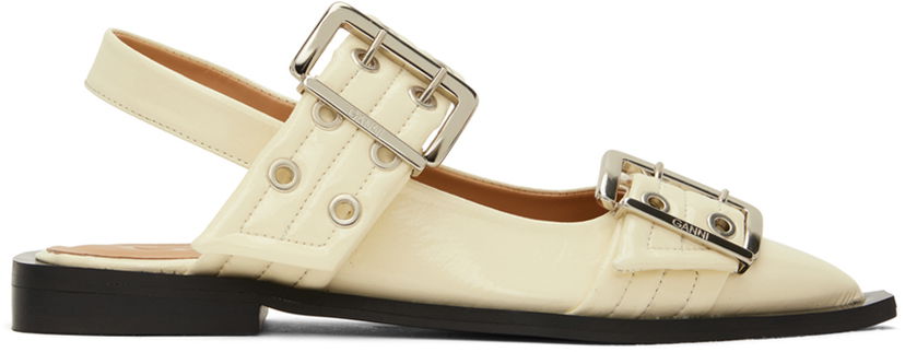 Vaatteet GANNI GANNI Feminine Buckle Ballerina Flats Valkoinen | S2581