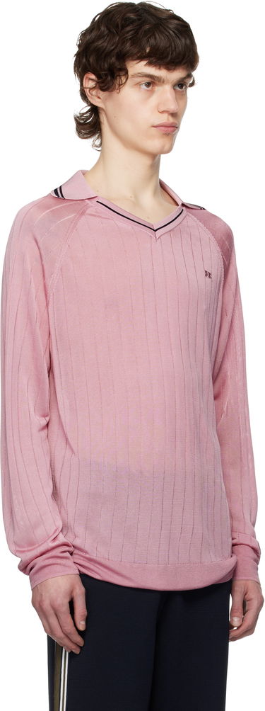Villapaita Wales Bonner Wales Bonner Roots Knit Polo Shirt Vaaleanpunainen | MS25KN33-KN08-200 BRIGHT RAYON, 1