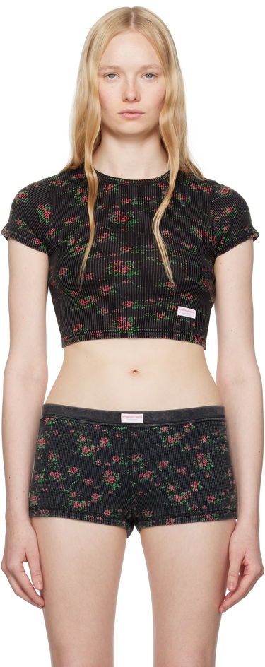 Pikkuhousut Alexander Wang Alexander Wang Floral-Print Ribbed Baby T-shirt Musta | 8C2238046P, 0
