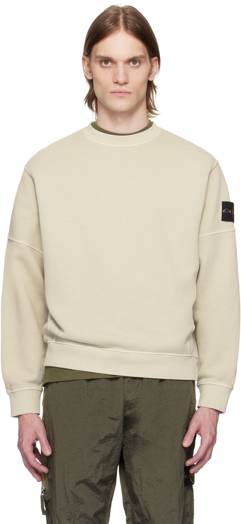 Villapaita Stone Island Stone Island Diagonal Fleece Old Effect Sweatshirt Beige | K1S15 6100032 S0045