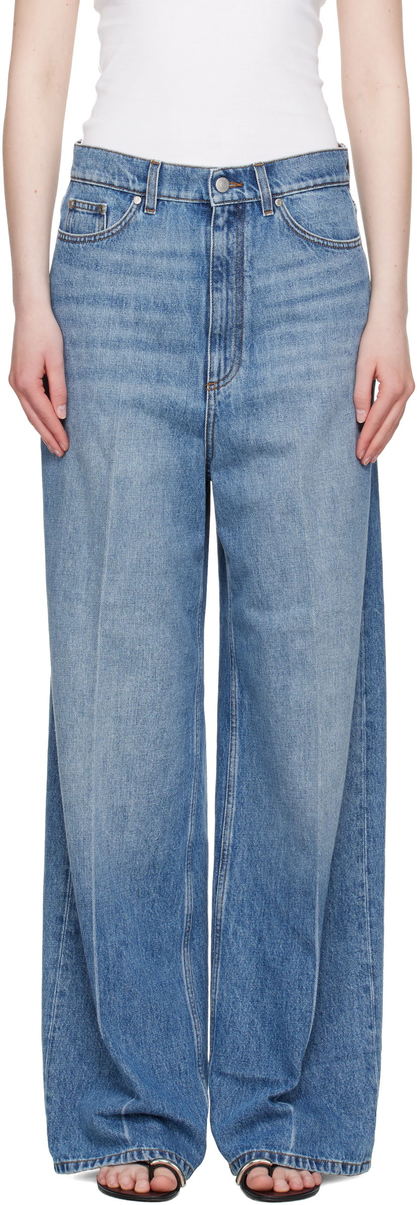 Jeans Stella McCartney Stella McCartney Faded Wide-Leg High-Rise Jeans Sininen | 6D04133SQH27