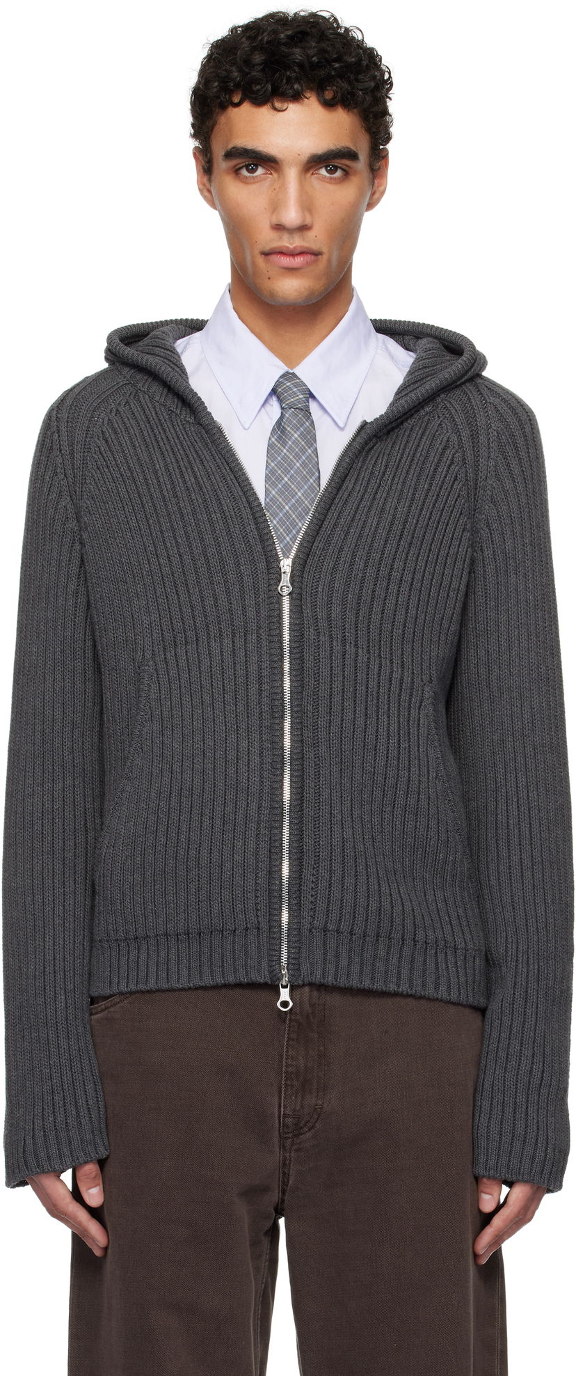 Villapaita OUR LEGACY OUR LEGACY Level Zip-Up Knit Hoodie Harmaa | M2253LD